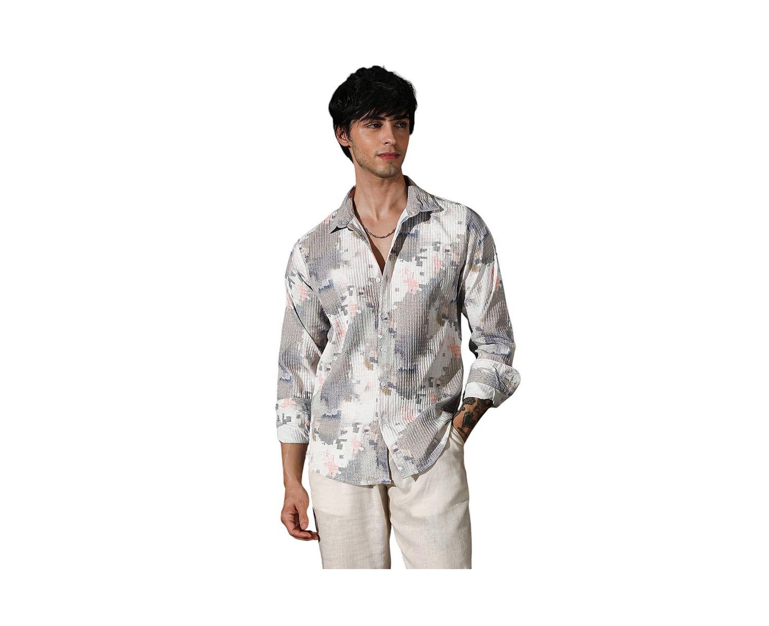 Men's Moon Grey & Chalk White Artistic-Blur Shirt
