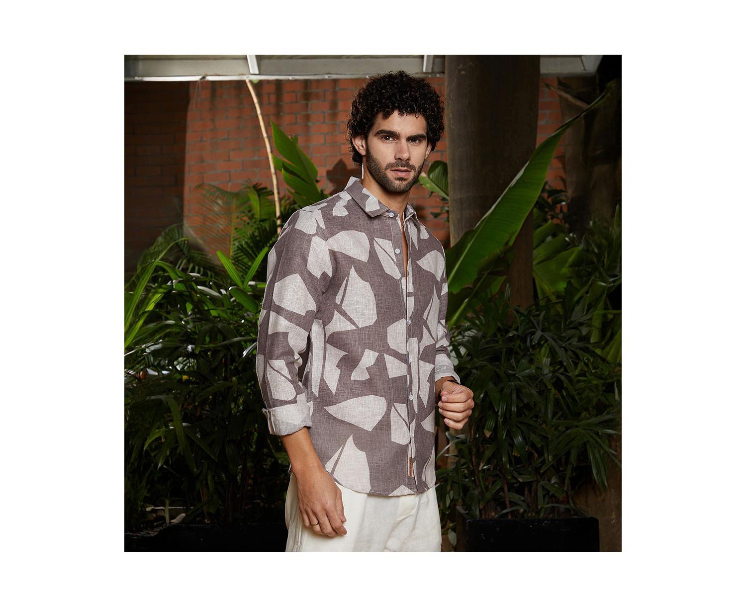 Men's Ash Brown Abstract Heathered Shirt