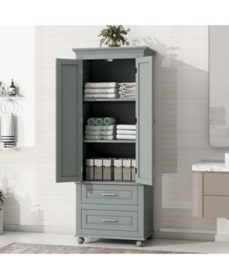 62.5"H Tall Storage Cabinet with 2 Drawers for Bathroom or Office Use