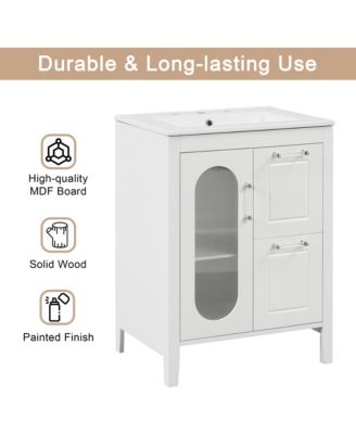 24" Bathroom Vanity with Sink, 2 Drawers and Door, Adjustable Shelf