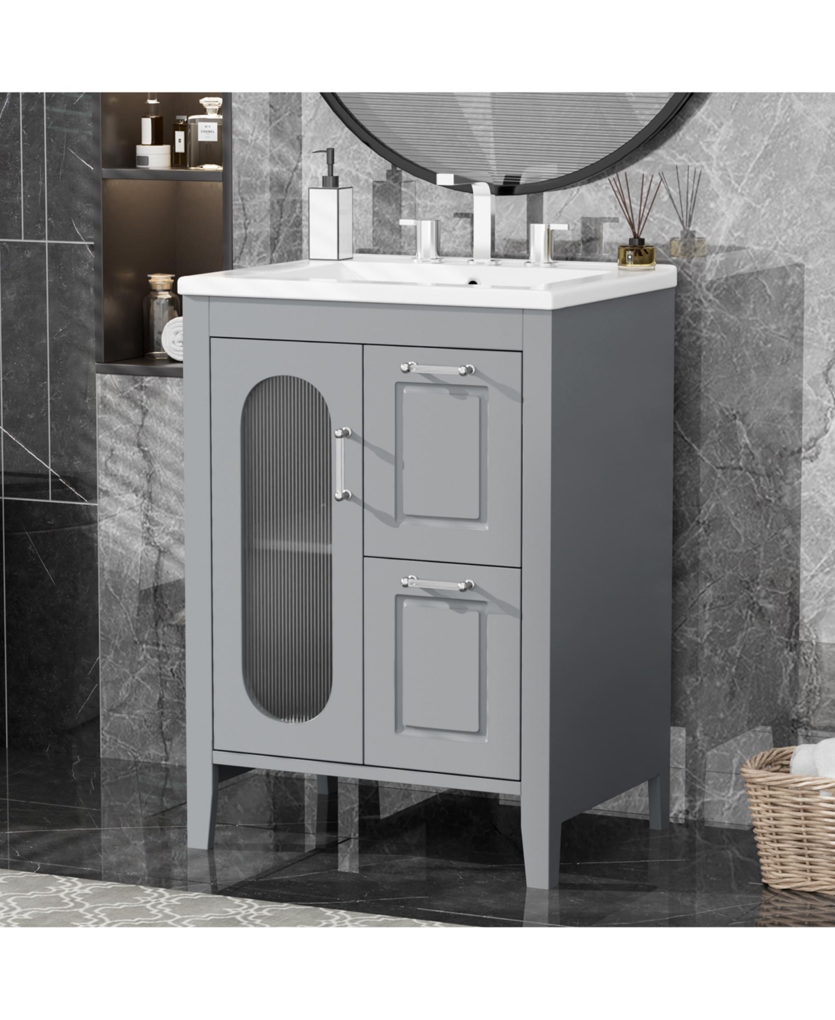 Casainc 24" Bathroom Vanity with Sink, 2 Drawers and Door, Adjustable Shelf