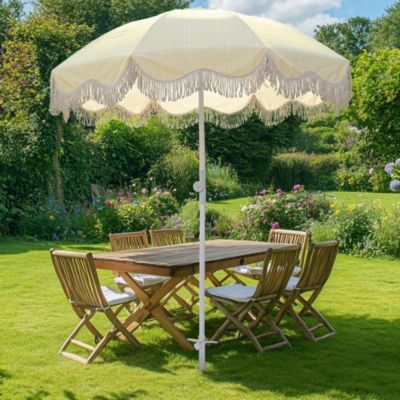 Ocean 6 Ft Beach Umbrella with 8 Ribs Sand Anchor Push Button Tilt with Heavier Tassle Carry Bag Outdoor Beach Pool Party Yellow Stripe