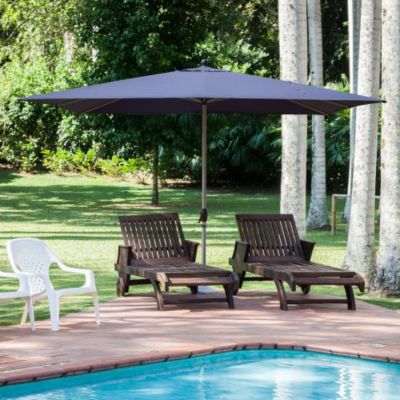 Rectangle Patio Umbrella with Crank Lift Navy Blue Outdoor Market Umbrella 8 Ribs Vent Top