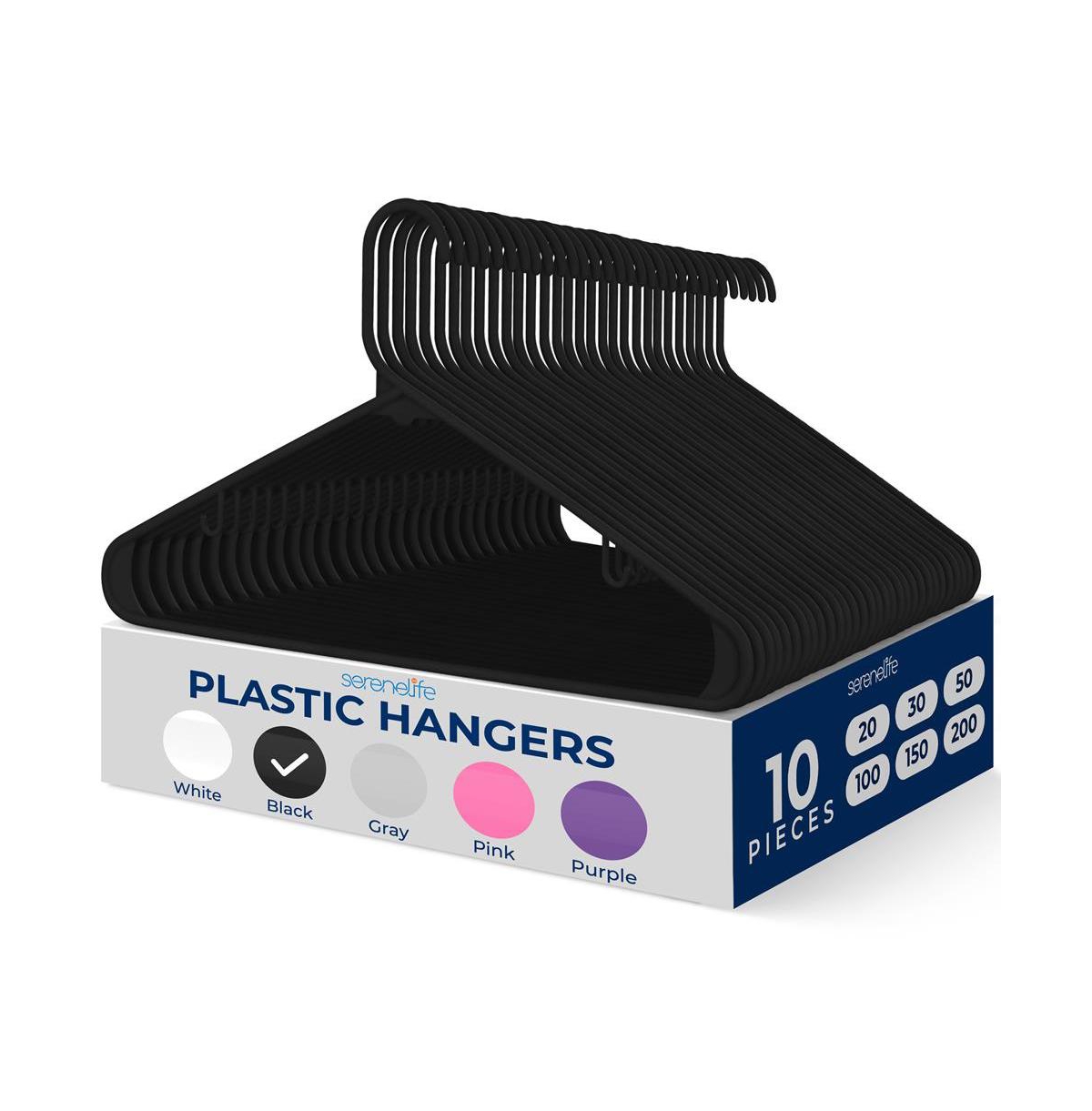10 Pcs. Plastic Hangers - Non-Slip, Sturdy, and Heavy Duty Coat Set with 360&#xB0; Swivel Hook for Clothes (Black - Black