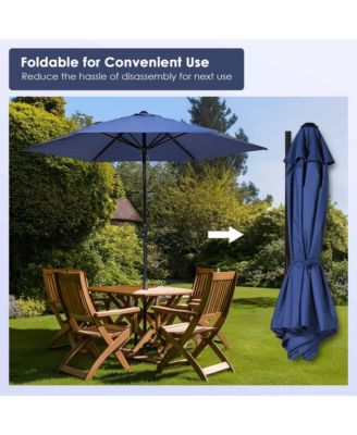 7.5 Ft Outdoor Patio Umbrella 6 Ribs with Scale Tilt Button Strap UV30+ Sunshade Garden Parasol for Yard Deck Market Pool Navy Blue
