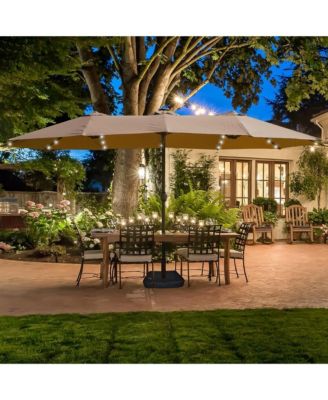 Large Double-Sided Rectangular Outdoor Twin Patio Market Umbrella with light and base- taupe