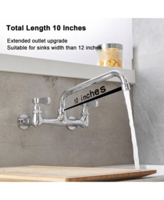 2-Handle Wall Mount Kitchen Faucet With 10 Inch Swivel Spout 8" Center In Polished Chrome