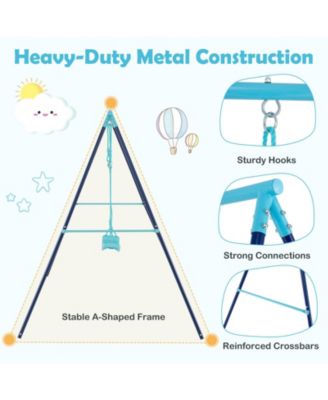 Toddler Swing Heavy Duty Metal Swing Set w/ A Frame Adjustable Ropes