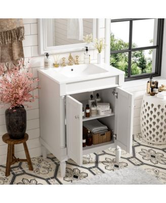 24" Freestanding Vanity Cabinet with Sink and 2-Tier Shelf