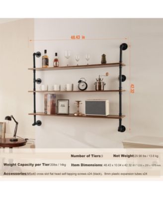 Industrial Pipe Wall-Mounted Shelf 3 Tier Storage Rack for Kitchen and Bedroom