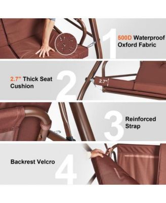 3-Seat Patio Swing Chair with Adjustable Canopy Removable Cushion and Steel Frame