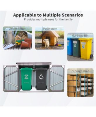 62"x40"x52"Stainless Galvanized Steel Bin Shed Stores 2 Trash Cans for Garbage Storage