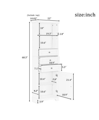 CASAINC 68.3"H Tall Storage Cabinet with 3 Drawers, Adjustable Shelves