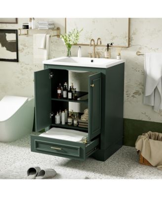 24" Freestanding Vanity with Sink, Silver Handles, Soft-Closing Doors