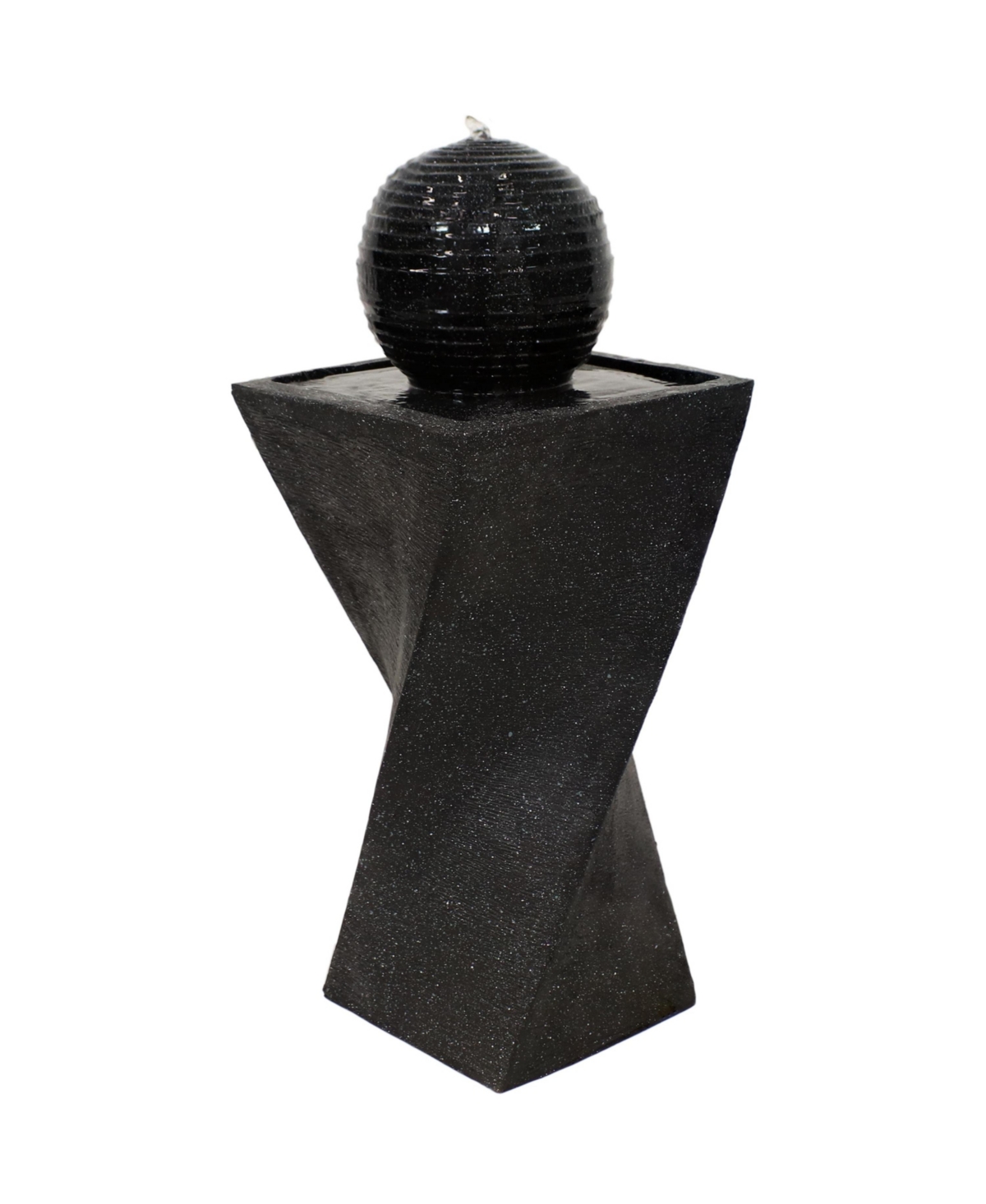 Outdoor Black Ball Solar Powered Water Fountain with Backup Battery and Led Light - 32&#x22; - Black - Black