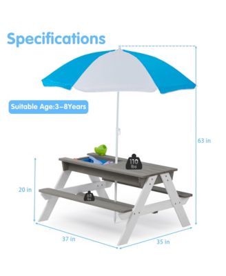 One 3-in-1 Kids Outdoor Wooden Picnic Table With Umbrella, Convertible Sand & Wate, Gray ASTM & CPSIA CERTIFICATION