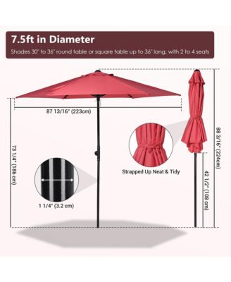 7.5 Ft Outdoor Patio Umbrella 6 Ribs with Scale Tilt Button Strap UV30+ Sunshade Garden Parasol for Yard Deck Market Pool Red