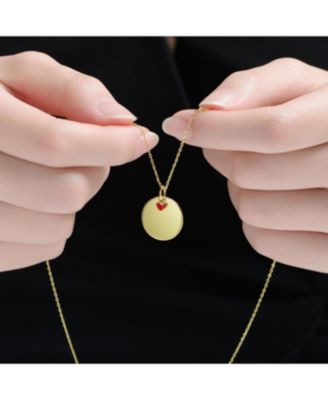14K Gold Plated with Disc & Red Heart Pendant Necklace