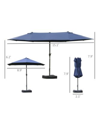 Outsunny Patio Umbrella 15' Steel Rectangular Outdoor Double Sided Market with base, Sun Protection & Easy Crank for Deck Pool Patio