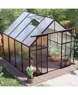 8x8FT Aluminum Double Door Polycarbonate Greenhouse with Raised Base and Anchor