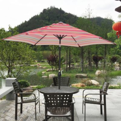 9FT Red Stripes Patio Umbrella with Tilt and Crank System