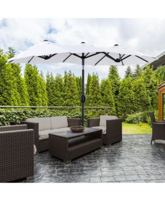 Double-sided Patio Umbrella 9.5' Large Outdoor Market Umbrella with Push Button Tilt and Crank, 3 Air Vents and 12 Ribs