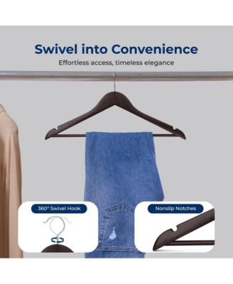 60 Pieces Wooden Hangers - Non-Slip, Sturdy, and Heavy Duty Suit Hanger Set with Chrome 360&amp;#xB0; Swivel Hook (Brown)