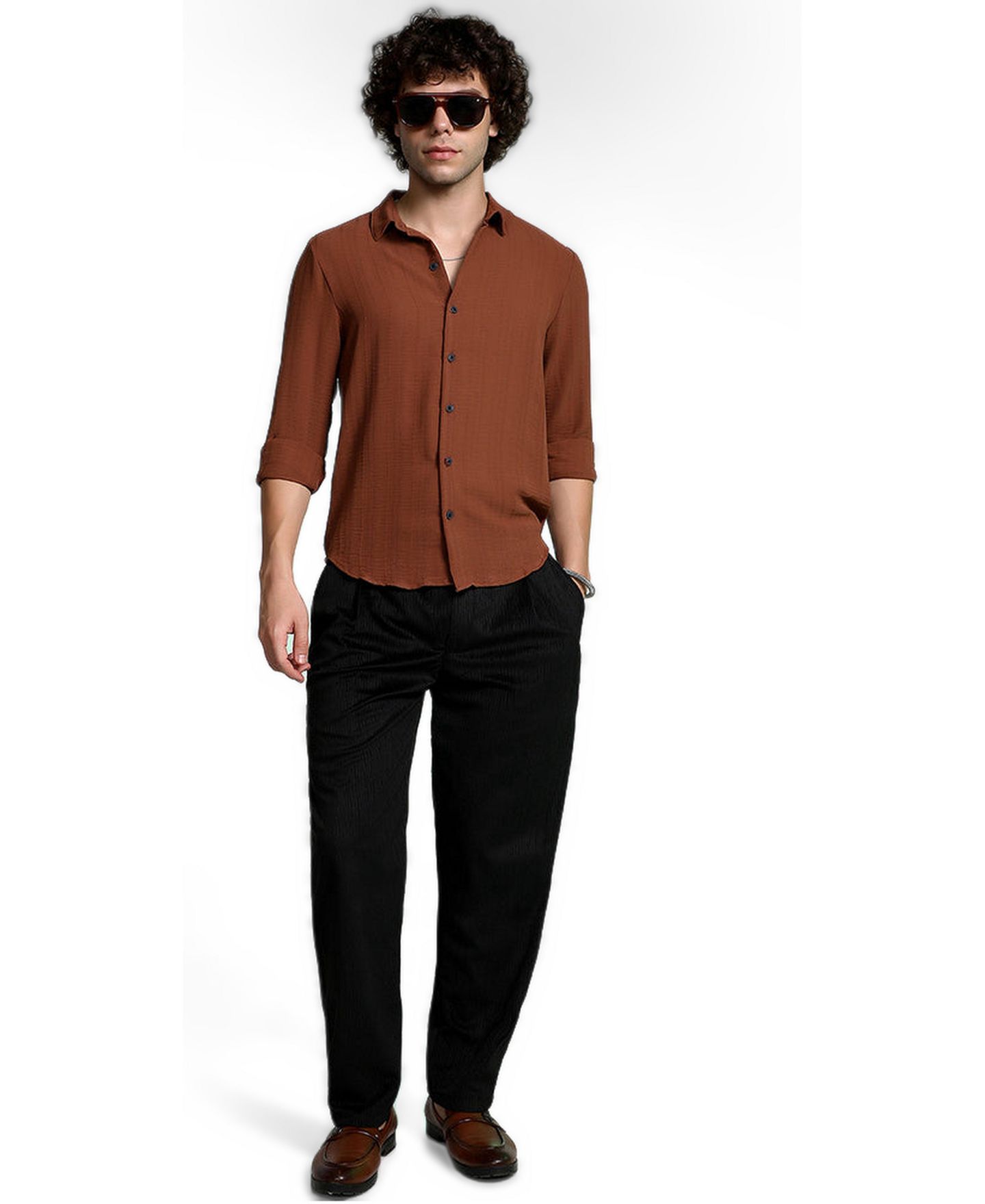 Мужская рубашка Cahoot Campus Sutra Sienna Brown Woven-Lined, цвет: Коричневый — фото 3