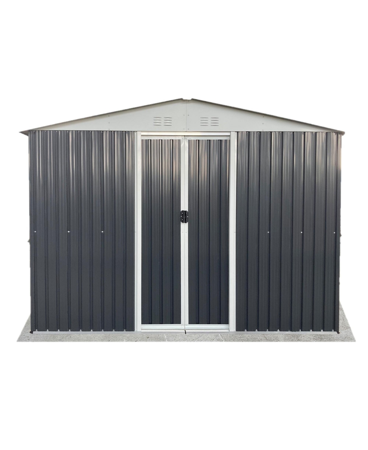 10FTx8FT Metal Anti-Corrosion Utility Tool House with Lockable Door, Windows - Black