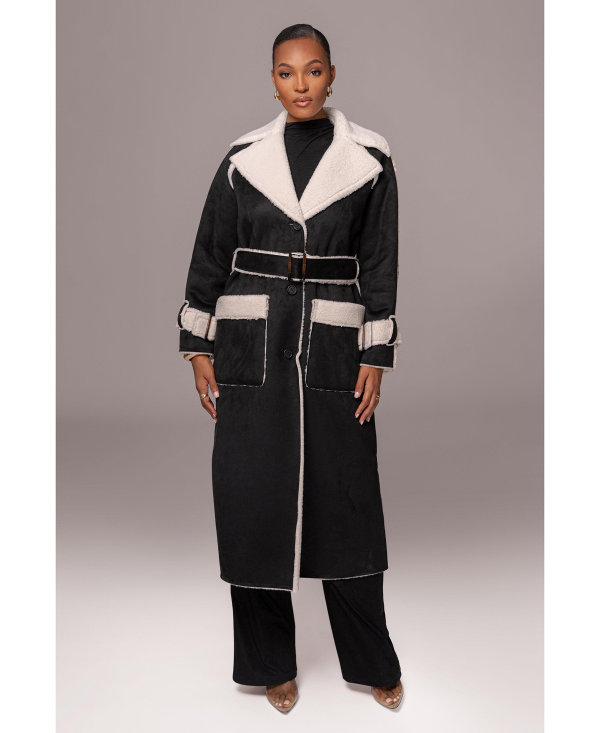 Women's Suede And Sherpa Reversible Coat - Tan