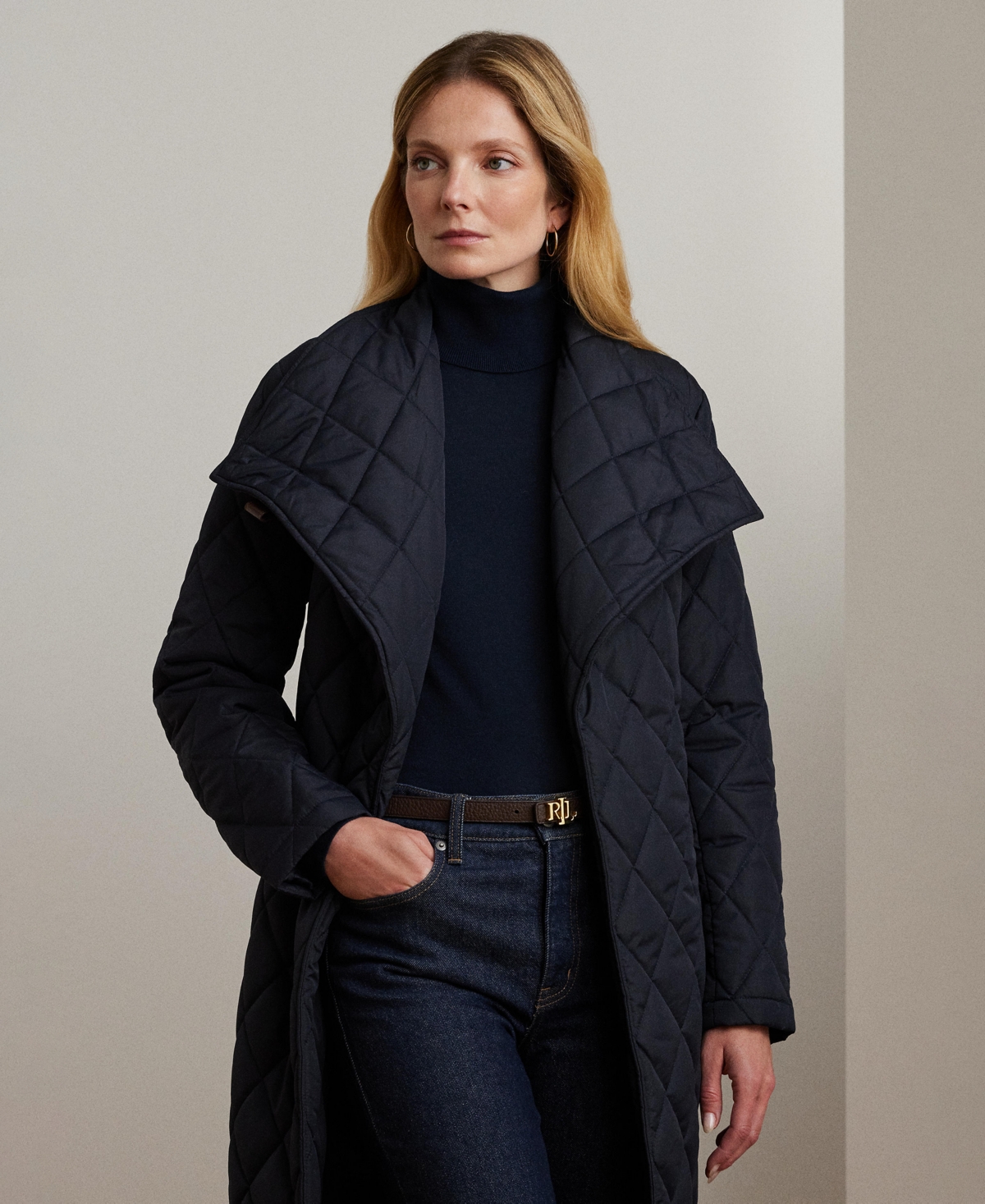 Ralph Lauren Women's Belted Midi Quilt Coat In Blue