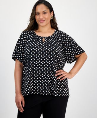 AK Anne Klein - Plus Size Printed Elbow-Sleeve Blouse