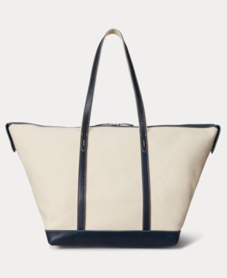 Ralph Lauren★Leather-Trim Canvas Large Shopper Tote Polo Ralph Lauren Women's Leather-Trim Canvas Large Shopper