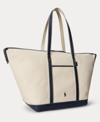 Women's Leather-Trim Canvas Large Shopper Tote