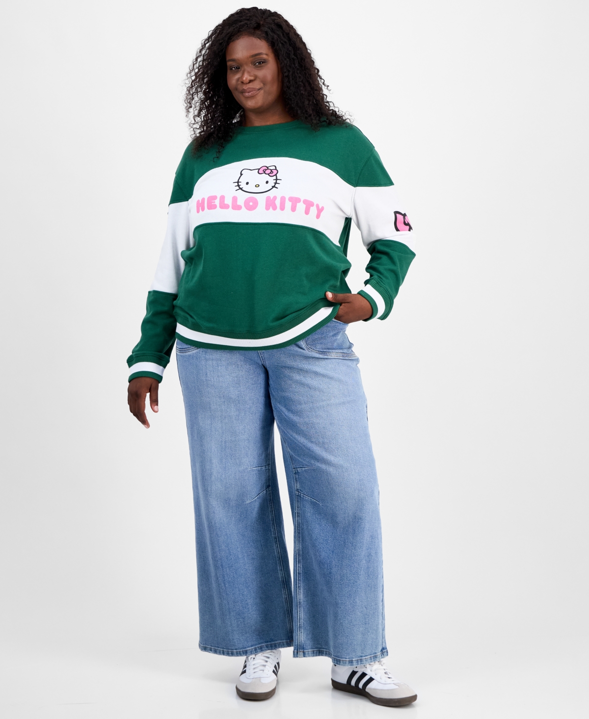 Love Tribe Trendy Plus Size Hello Kitty Sweatshirt In Green