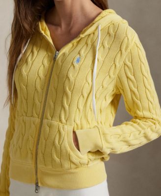 Women's Cable-Knit Cotton Full-Zip Hoodie Sweater