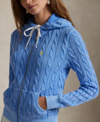 Women's Cable-Knit Cotton Full-Zip Hoodie Sweater
