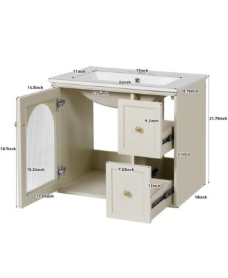 24" Sink with Overflow, 2 Drawers, Soft-Close Door, Wall-Mount Bathroom Vanity