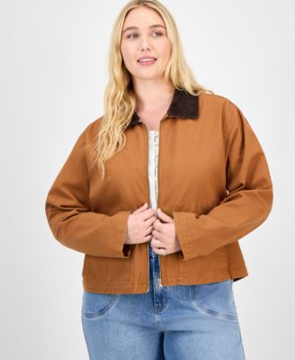 Trendy Plus Cotton Front-Zip Barn Jacket