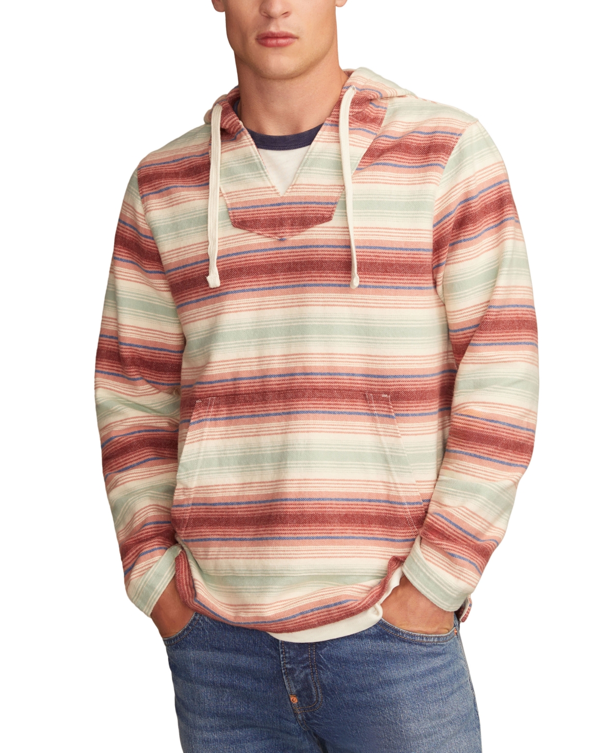 Men's Ombre Woven Baja Striped Pullover Hoodie - Red Multi