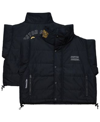 Mitchell & Ness - Women's Black Boston Bruins Cropped Full-Zip Puffer Vest