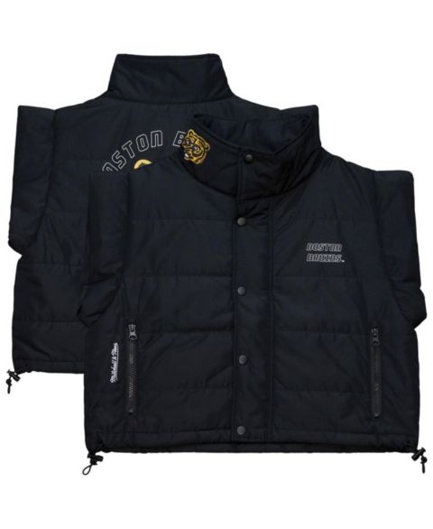 Женские жилеты Mitchell & Ness Women's&nbsp;Black Boston Bruins Cropped Full-Zip Puffer Vest