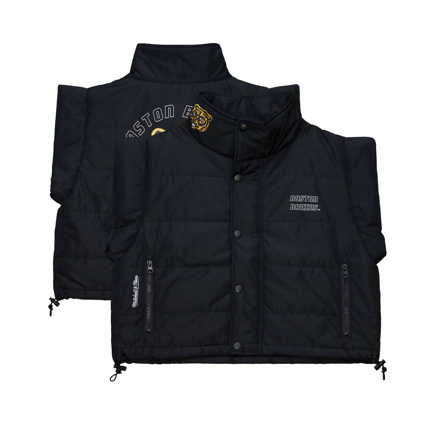 Women's Black Boston Bruins Cropped Full-Zip Puffer Vest