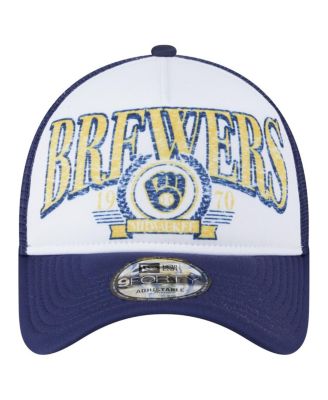 Men's White Milwaukee Brewers Distressed 9FORTY A-Frame Adjustable Trucker Hat