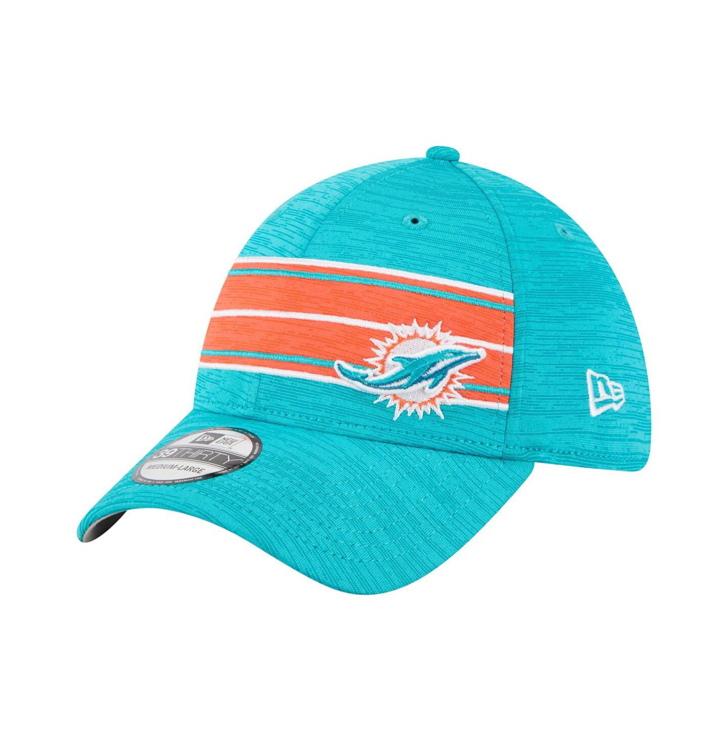 Мужская кепка New Era Aqua Miami Dolphins Stripes 39THIRTY Flex Hat — фото 1