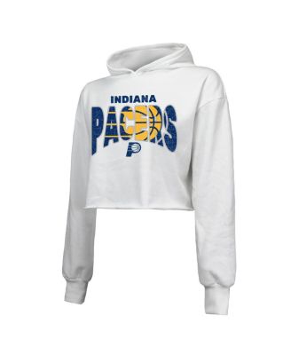 Women's White Indiana Pacers Tri-Blend Cropped Pullover Hoodie