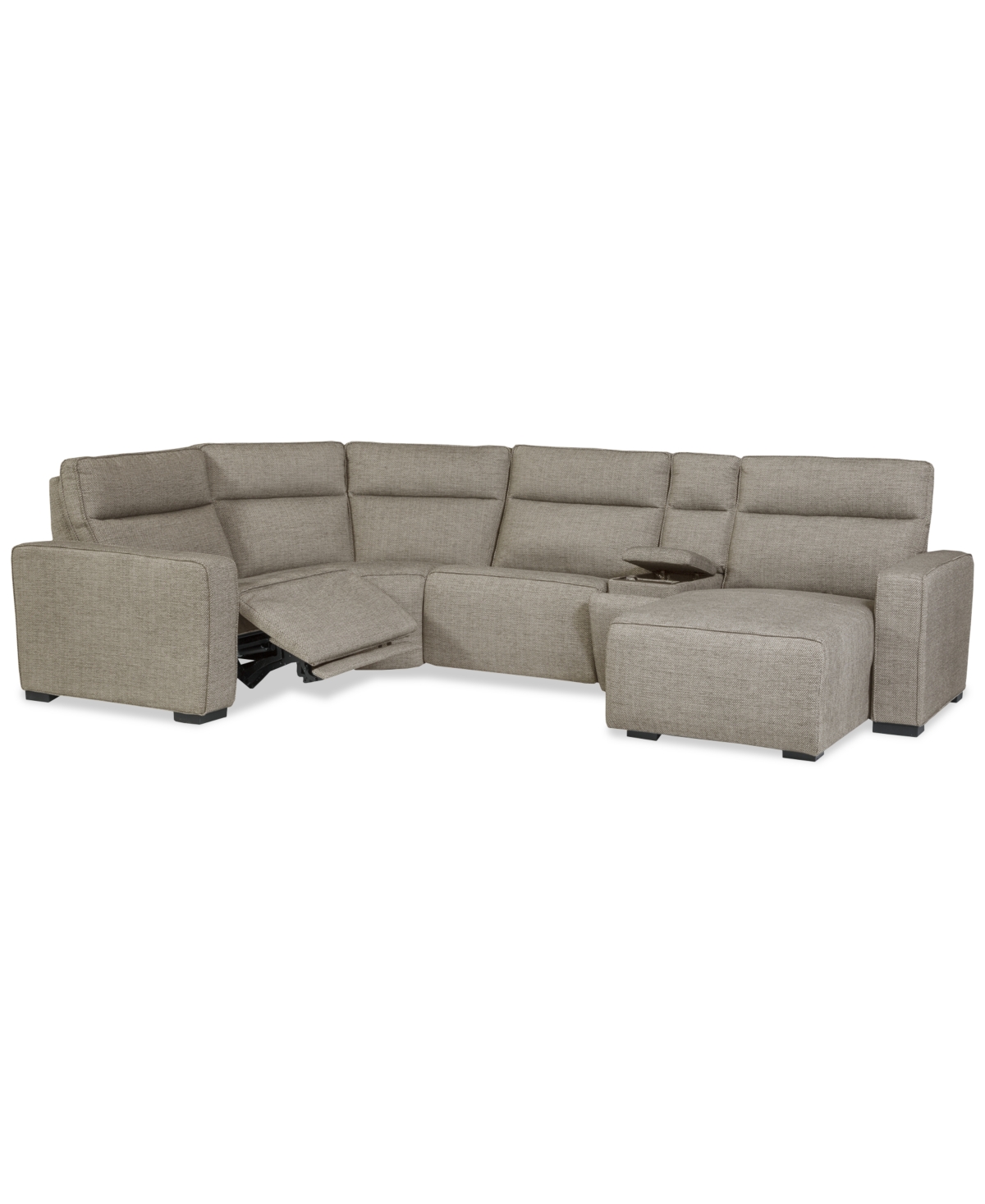 Macy's Miren 5-pc. Fabric Sectional With 2 Power Headrest Recliners With Console, Exclusively At  In Brown