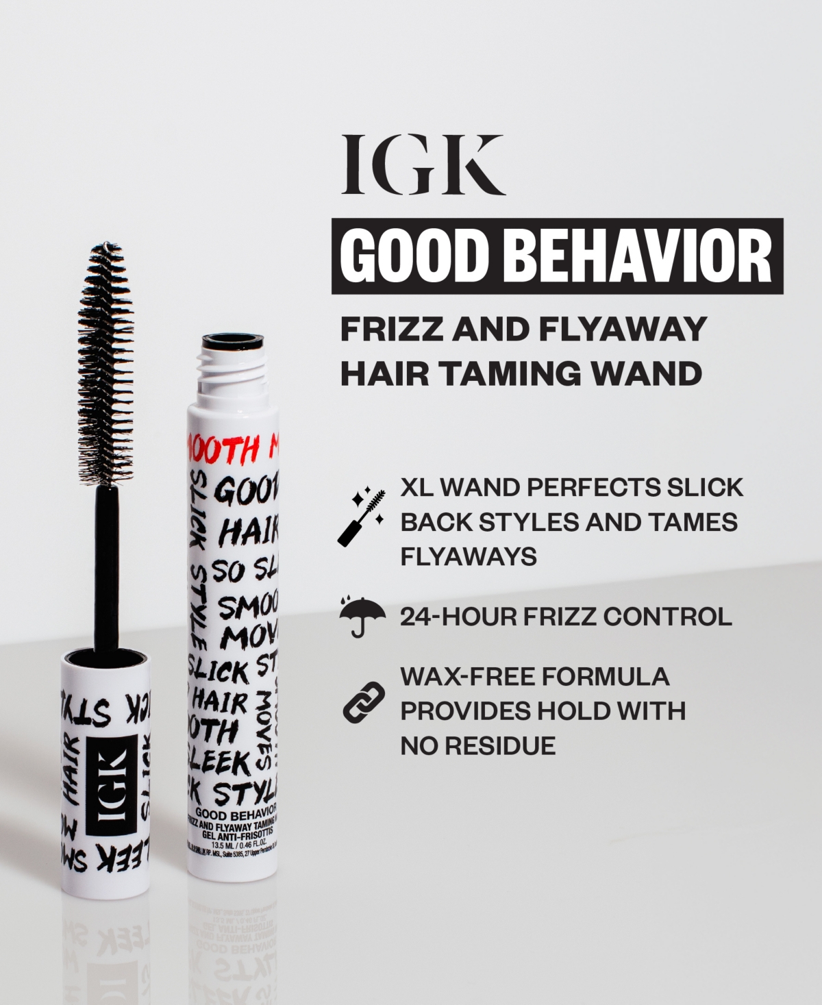 Igk Hair Good Behavior Frizz & Flyaway Hair Taming Wand, 0.46 Oz. In Transparent