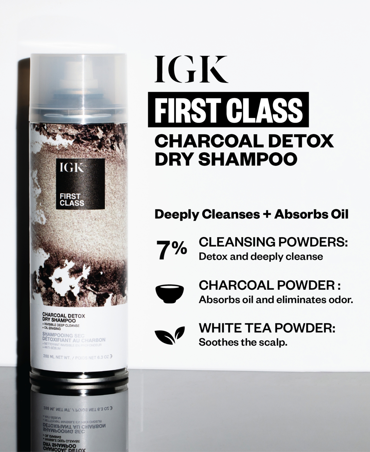 Igk Hair First Class Charcoal Detox Dry Shampoo, 11 Oz. In Transparent
