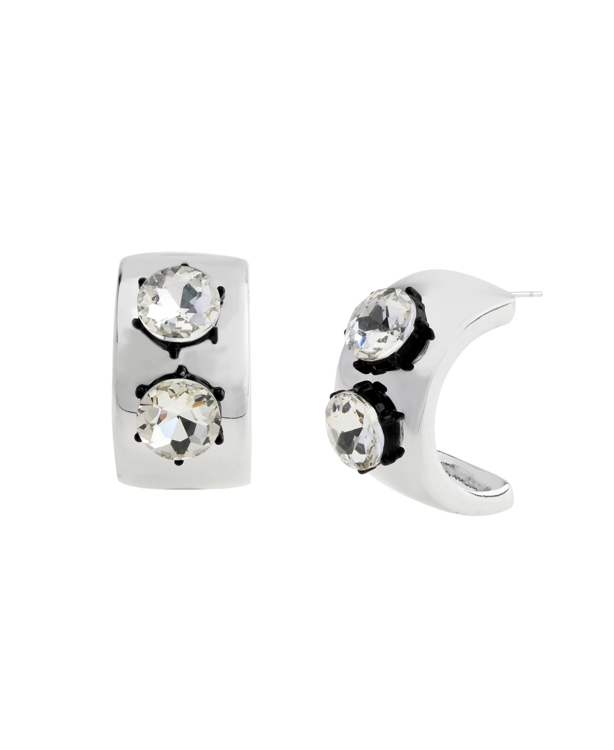 Faux Stone Punk Romance Stone Hoop Earrings - Crystal, Two Tone
